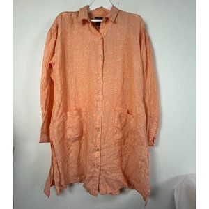JNY Jones New York Womens 100% Linen Button-Front Long Shirt Dress XL Orange New